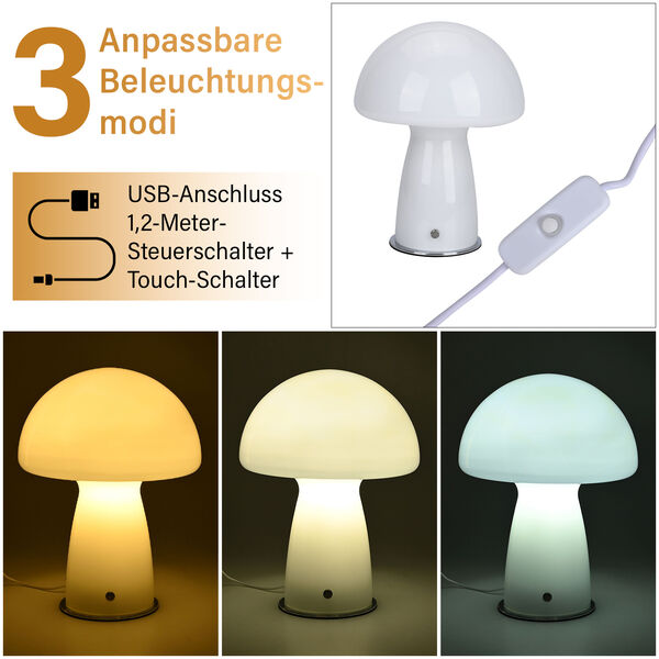 Minimalistische Glas-Pilzlampen mit Touch-Steuerung, Größe 22x28cm, Weiß image number 4