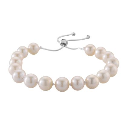 D'Joy Wei&szlig;e Edison Perle (9-11 mm) Armband Flexibles (ca. 15.25 - 23 cm) 925 Silber rhodiniert