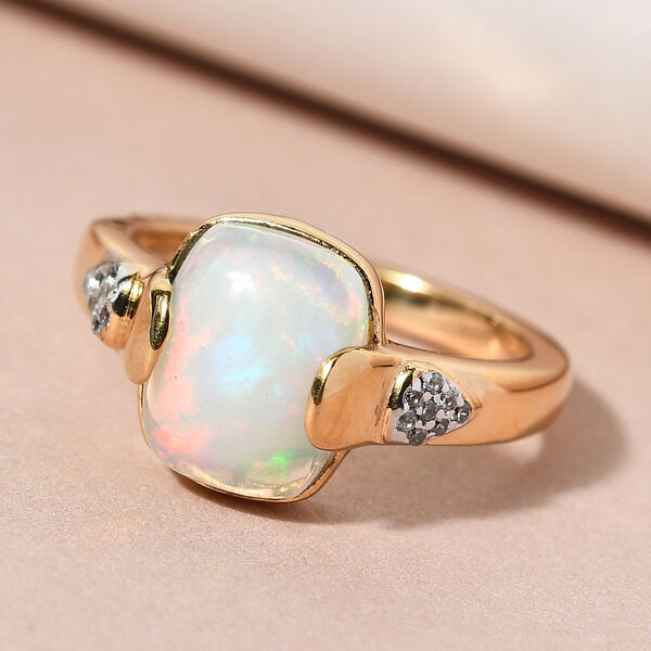 Natürlicher, äthiopischer Opal und Zirkon-Ring, 925 Silber Gelbgold Vermeil  ca. 1,94 ct image number 2
