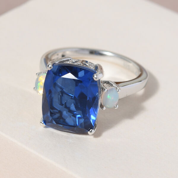 Ceylonfarbener Quarz und nat&uuml;rlicher, &auml;thiopischer Opal-Ring, 925 Silber platiniert - 6,05 ct.&nbsp; image number 2