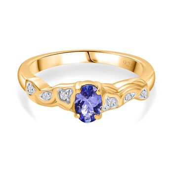 Tansanit, Wei&szlig;er Zirkon Ring 925 Silber 750 Gelbgold Vermeil (Gr&ouml;&szlig;e 21.00) ca. 0,48 ct