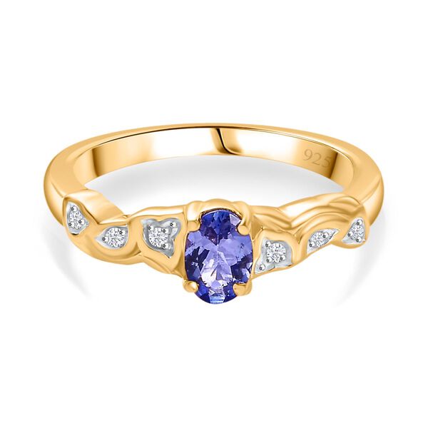 Tansanit, Weißer Zirkon Ring 925 Silber 750 Gelbgold Vermeil (Größe 21.00) ca. 0,48 ct image number 0