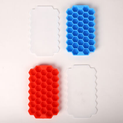 2er-Set Eiswürfelbehälter mit Deckel, Größe 12x21x2,5 cm, Blau und Rot
