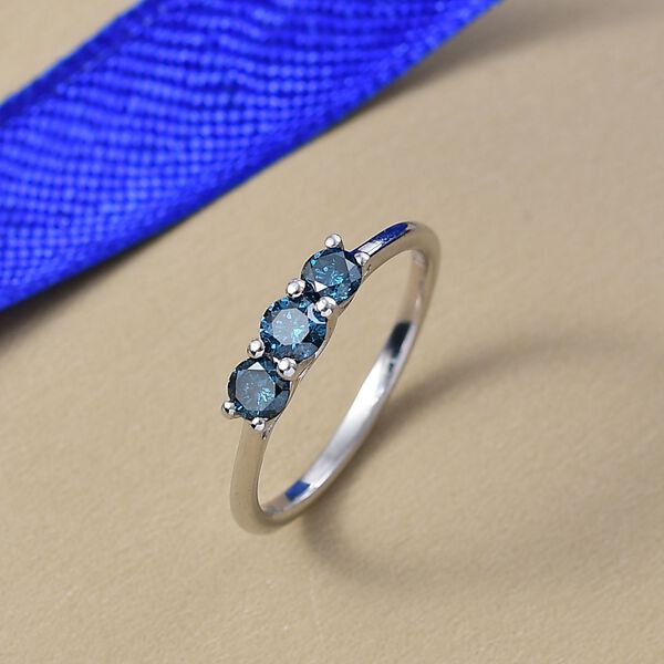 D'Joy Blauer Diamant Ring 925 Silber rhodiniert (Größe 18.00) ca. 0,54 ct image number 1