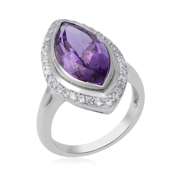 Lusaka Amethyst und Zirkon Halo Ring 925 Silber Platin &Uuml;berzug image number 3