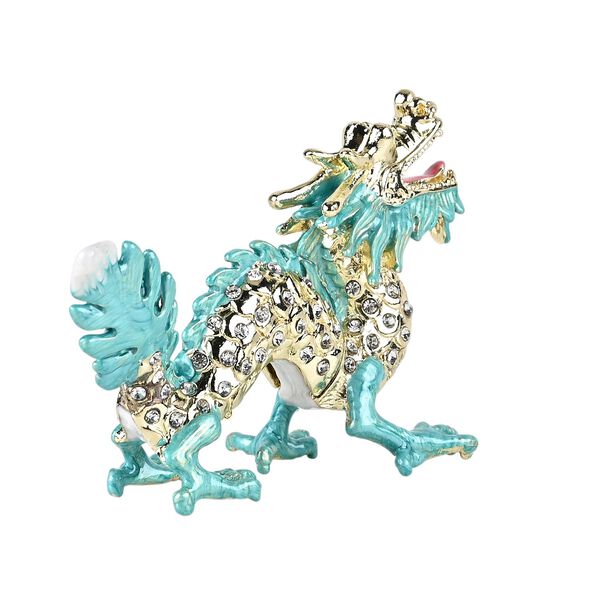 Deko-Schmuckdose aus Metall und Kristall, mit magnetischem Verschluss, Gr&uuml;n, 12x7 cm, Drache image number 3