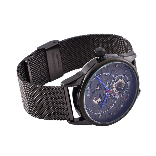 GENOA TIME V2 - Automatische mechanische Uhr mit Drachenmuster und Edelstahl-Mesharmband, 23 cm, schwarz, ca. 89,00g image number 6