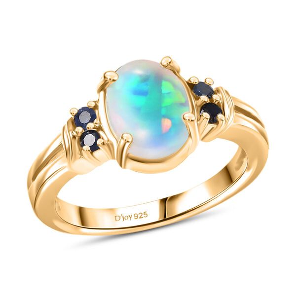 D'Joy AA Natürlicher, äthiopischer Welo Opal, Blauer Saphir Ring 925 Silber vergoldet (Größe 18.00) ca. 1,38 ct image number 4