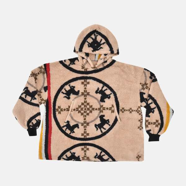 Wolkenweicher Sherpa-Hoodie mit Pferdemuster, Beige-Schwarz, Einheitsgröße image number 2