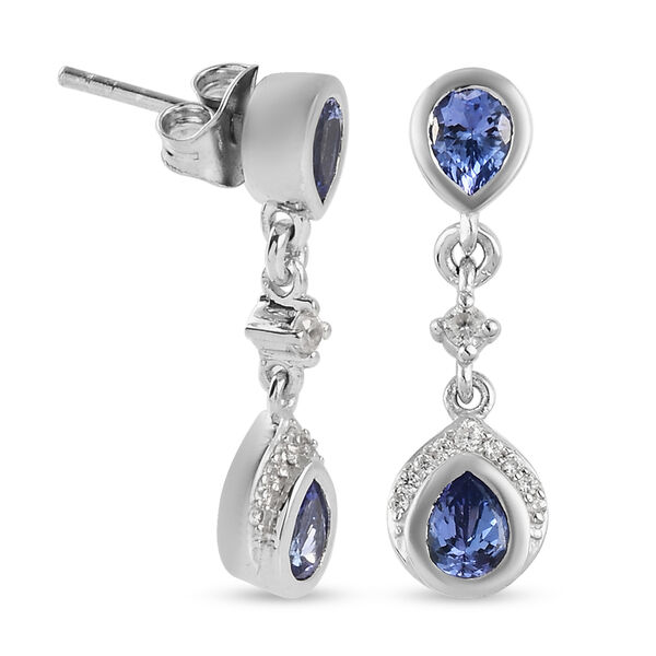 Tansanit und Zirkon Ohrhänger 925 Silber platiniert ca. 1,43 ct  image number 4