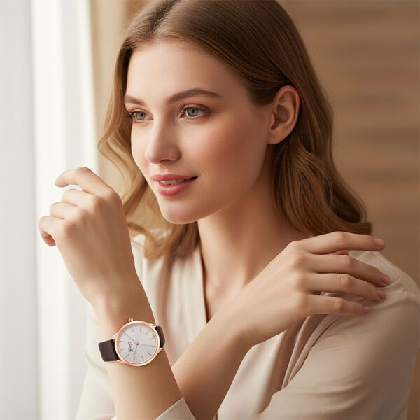 GENOA TIME - Armbanduhr Legierung, roséfarben, Zifferblatt Weiß-Sunshine, 3 ATM wasserdicht image number 2