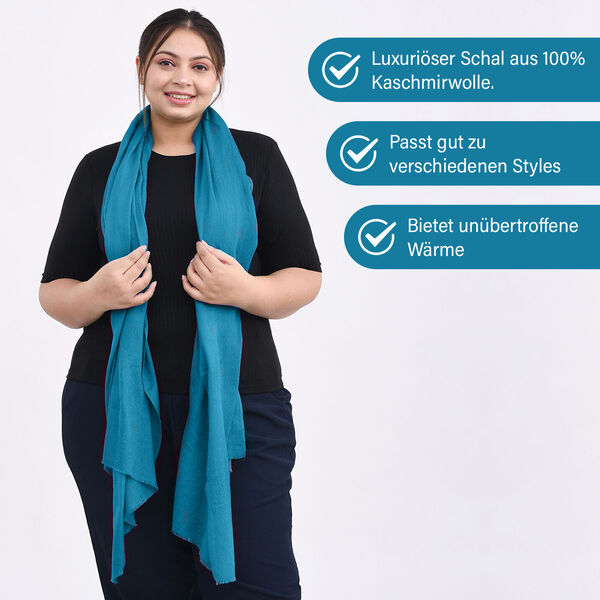 LA MAREY luxuriöser und weicher Schal aus 100% Kaschmirwolle, 70x195 cm, Türkis image number 2