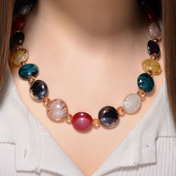 Mehrfarbige Glas-Perlen 53,25cm Halskette und flexibles Armband im Murano-Stil image number 2