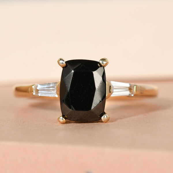 Elite Shungit und Zirkon Ring 925 Silber vergoldet image number 2