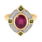 Afrikanischer Rubin (Fissure gefüllt), Natürlicher Chromdiopsid Ringe 925 Silber vergoldet (Größe 17.00) ca. 3.11 ct