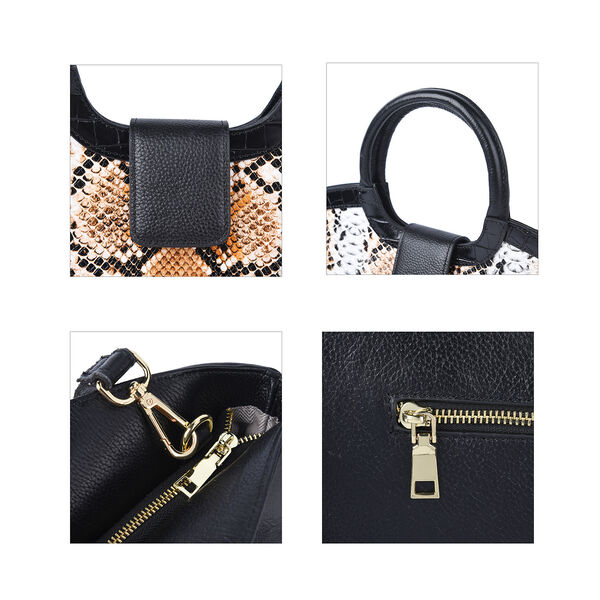 Handtasche aus 100% echtem Leder, Schlangenmuster, Braun&nbsp; image number 5