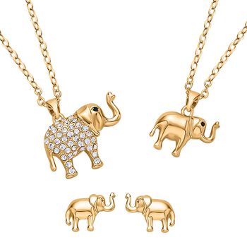 Wei&szlig;er Kristall und schwarzer Kristall Elefantanh&auml;nger mit Kette, goldfarben