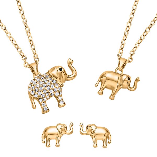 3er-Set, schwarze und wei&szlig;e Kristall-Ohrringe und Anh&auml;nger mit Ketten in Goldton - 1,03 ct. image number 0