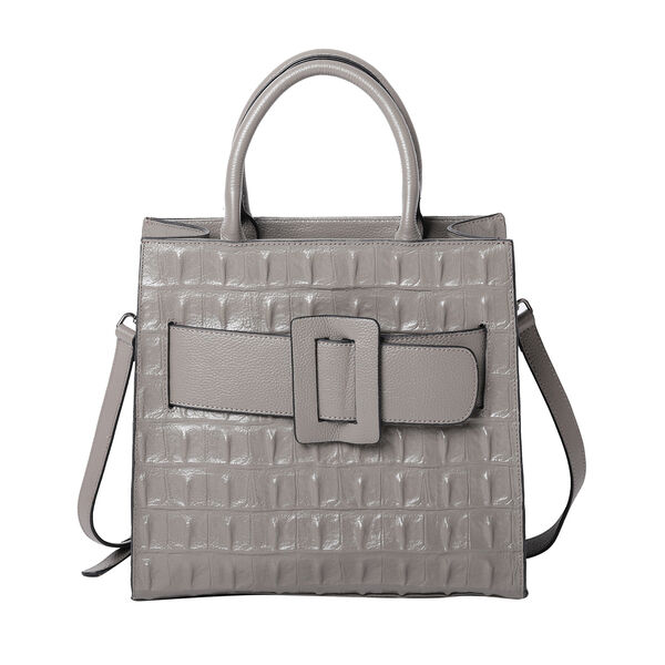 Crossbody Tasche aus echtem Leder mit Rei&szlig;verschluss und mehreren Taschen, Gr&ouml;&szlig;e 31x15x30 cm, Hellgrau