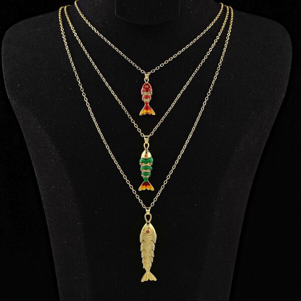 Orange Zirkonia Schmuckset ca. 50 cm + 5 cm Extender, Nickelfreies Messing emailliert image number 1