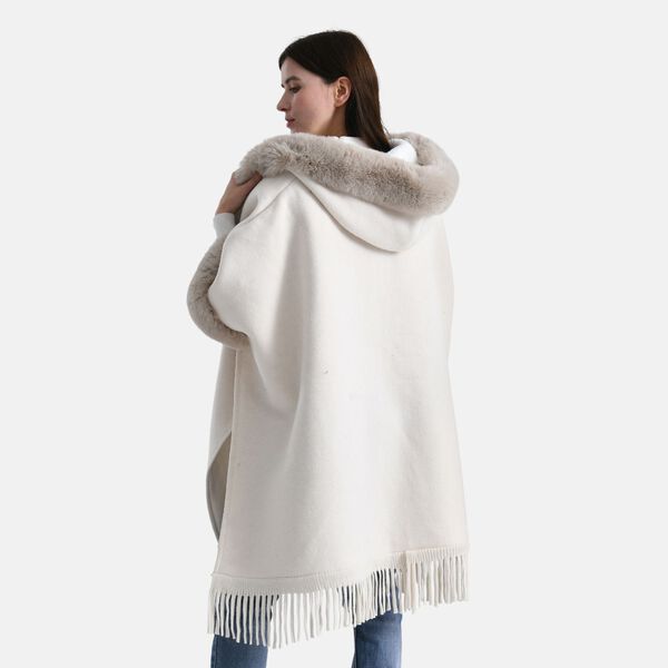 LA MAREY - Poncho aus Webpelz mit Fransen und Fleecefutter, Einheitsgröße, Beige image number 2