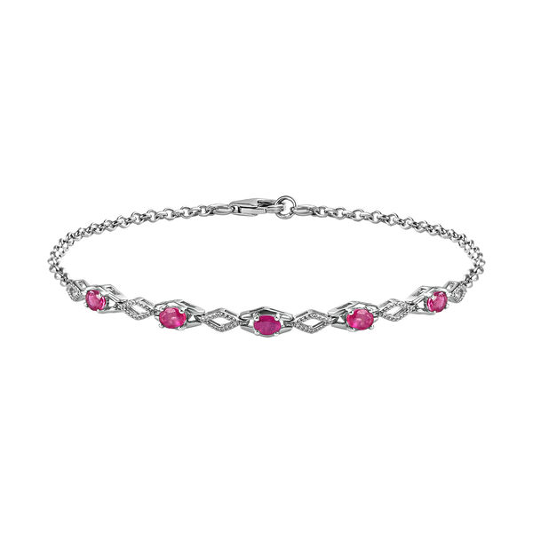 Afrikanisches Rubin Armband, (Fissure gefüllt), ca. 20 cm, 925 Silber platiniert ca. 1,38 ct image number 0