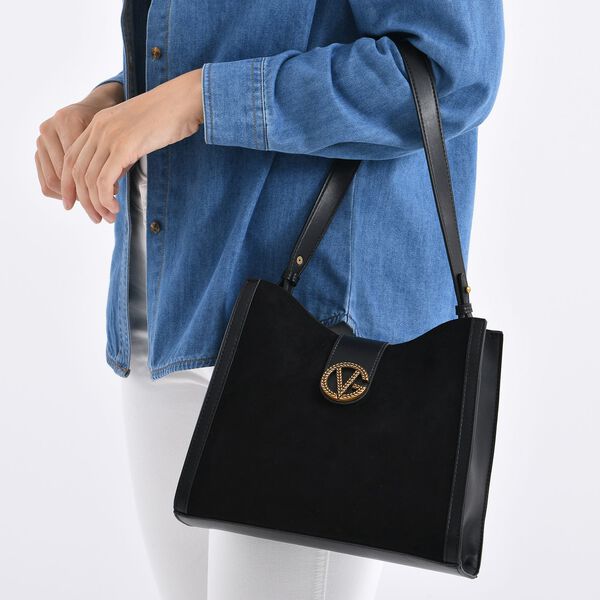 Echtleder-Trapez-Umh&auml;ngetasche mit Doppelriemen und Magnetverschluss, 27x11x23cm, Schwarz image number 3