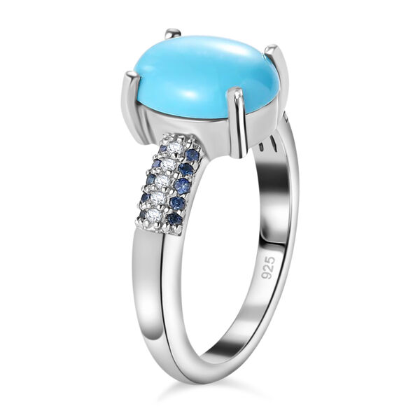 Natürlicher Sleeping Beauty Türkis und Zirkon Solitär Ring 925 Silber Platin-Überzug image number 5