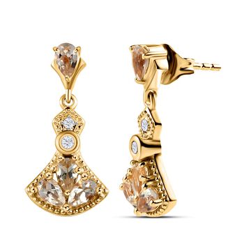 AAA Turkizit und wei&szlig;e Zirkon-Ohrringe, 925 Silber Gelbgold Vermeil ca. 1,77 ct