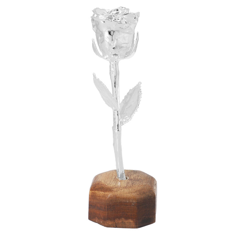 Handgefertigte, echte Rose mit Aufbewahrungsbox und Holz-Ständer, versilbert image number 0