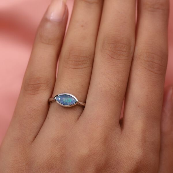 Boulder Opal Triplett Solit&auml;r Ring 925 Silber Platin-&Uuml;berzug image number 3