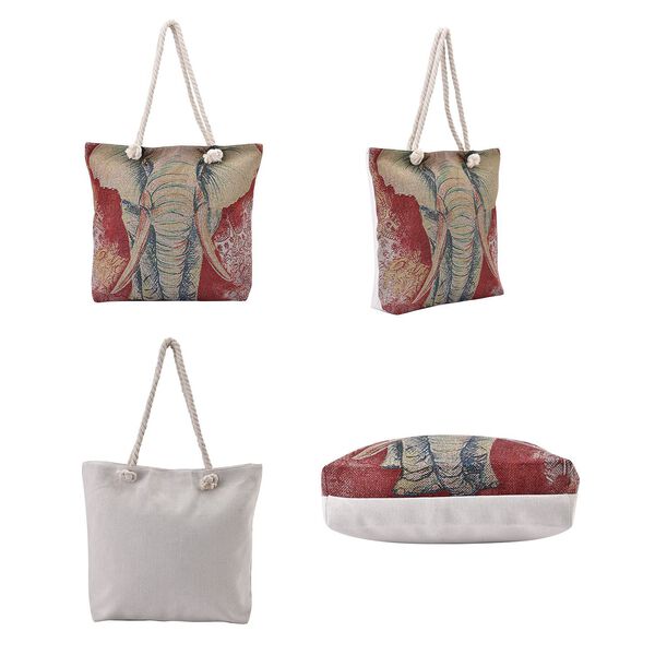Jacquard gewebter Jute-Tasche mit Elefant Design, 42x34 cm, image number 4