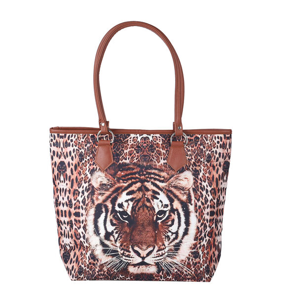 Handtasche mit realistischem Tiger Muster, Größe 42x10x35,5 cm, Kaffee image number 0