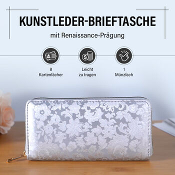 Brieftasche mit Renaissance-Pr&auml;gung und RFID-Schutz, 20x10x3 cm, Silber
