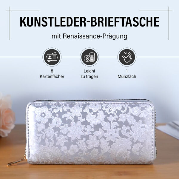 Brieftasche mit Renaissance-Prägung und RFID-Schutz, 20x10x3 cm, Silber image number 2