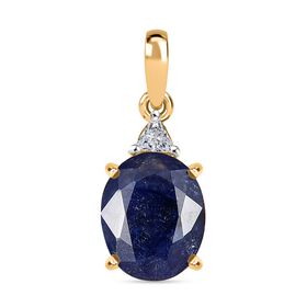 D'Joy Masoala Saphir (Fissure gefüllt), Moissanit Anhänger 925 Silber 750 Gelb Vergoldet ca. 4.04 ct