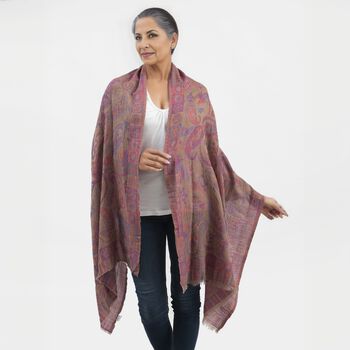 Premium Kollektion - gewebter Schal, Natur Seide und Wolle, Jamawar Design, 70x200 cm, Lavendel