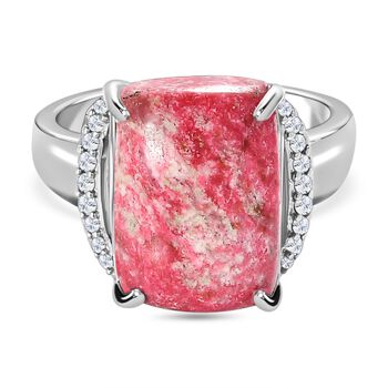 Norwegischer Thulit, wei&szlig;er Zirkon Ring, 925 Silber platiniert (Gr&ouml;&szlig;e 16.00) ca. 8.48 ct