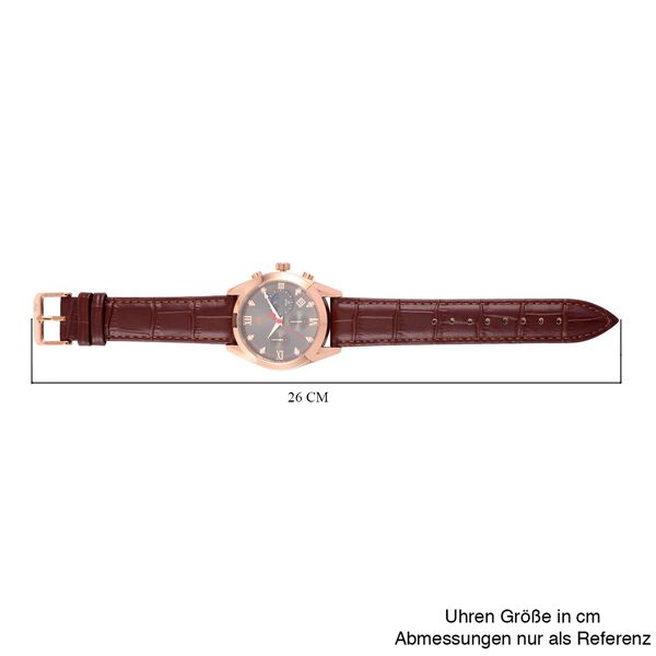 WILLIAM HUNT -  Eleganz Multifunktionsuhr mit Dunkelgrauem Sonnenstrahl-Zifferblatt, Wei&szlig;em Moissanit und Brauner Lederband 0.05 ct image number 7