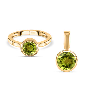 2-er Set Nat&uuml;rlicher Peridot-Ring und Anh&auml;nger, 925 Silber vergoldet ca. 2,63 ct