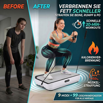 LIVMORE Vibrationsplatte Trainingsger&auml;t mit Fernbedienung, LED Display, Wei&szlig;