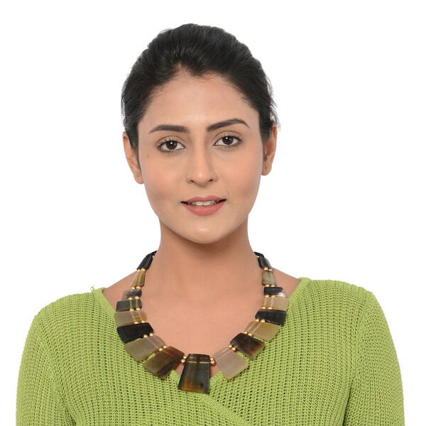 100&nbsp;% echte, nat&uuml;rliche braune und schwarze B&uuml;ffelhorn-Halskette, ca. 50 cm image number 2