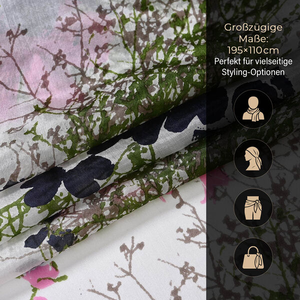 LA MAREY Schal aus 100 % Maulbeerseide, 195×110 cm, weiß- lila image number 4