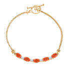 Padparadscha Quarz Triplette, Weißer Zirkon Armband ca. 18 cm Messing (10-15 Werktage Lieferzeit) ca. 3.36 ct