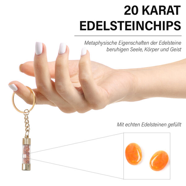Premium Kollektion - Edelstein Kugelschreiber mit Schlüsselanhänger und Extra-Mine, Feueropal image number 3