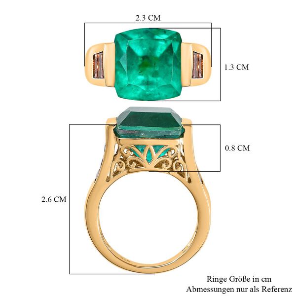 Smaragd-Quarz Triplette, Roter Granat Ring, 925 Silber 750 Gelbgold Vermeil (Gr&ouml;&szlig;e 18.00) ca. 10.81 ct image number 7