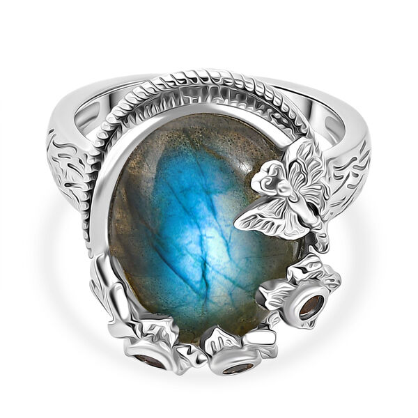 EVER TRUE AAA Labradorit, Mehrfarbig-Turmalin Ring Nickelfreies Messing (Gr&ouml;&szlig;e 20.00) ca. 9,22 ct