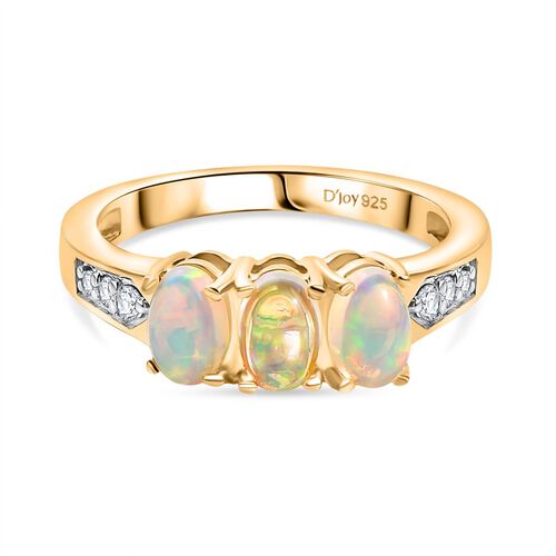 D’joy AA Natürlicher, äthiopischer Welo Opal, Weißer Zirkon Ring 925 Silber 750 Gelb Vergoldet (Größe 17.00) ca. 1,03 ct image number 0