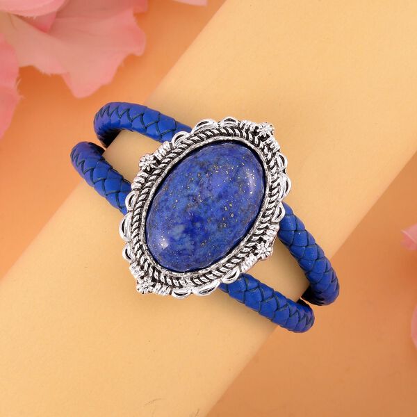 Lapislazuli Leder Armband, ca. 19 cm, Antik-silber-Plattierung, ca. 7.00 ct image number 1