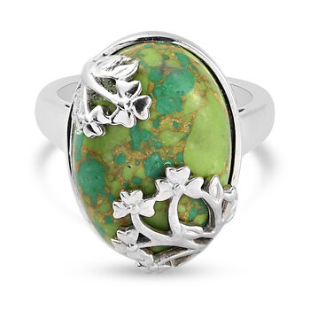 Gr&uuml;nes Mojave-T&uuml;rkis Ring Messing Ionenbeschichtetes Platin (Gr&ouml;&szlig;e 16.00) ca. 10,25 ct